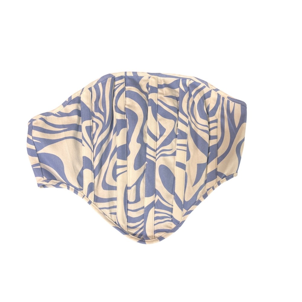 By Dyln Womens Corset Top Medium Blue Swirl‎ Marble Strapless Boned Cropped Y2K